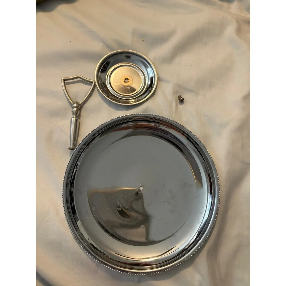 2-Tier Chrome Dessert Stand Beaded Rim Center Handle Silver Arrives Disassembled